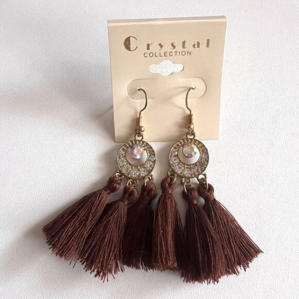 CRYSTAL COLLECTION Brown Tassel Earrings Bohemian Boho‎ Drop Crystal Earrings